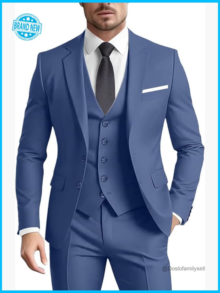 Slim Fit Formal Business Wedding Suit Set Classic Elegant Tuxedo Blazer Vest